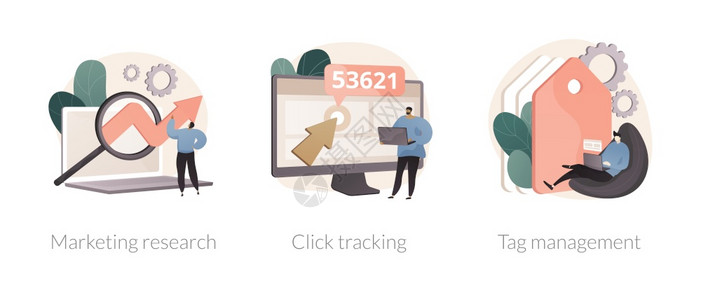 分析软件抽象概念矢量插图集营销研究点击跟踪标签管理焦点组目标受众数据收集字调查抽象比喻分析软件抽象概念矢量插图图片
