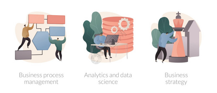 企业过程管理分析和数据科学商业战略仪表板软件决策抽象比喻公司实现抽象概念矢量图解图片