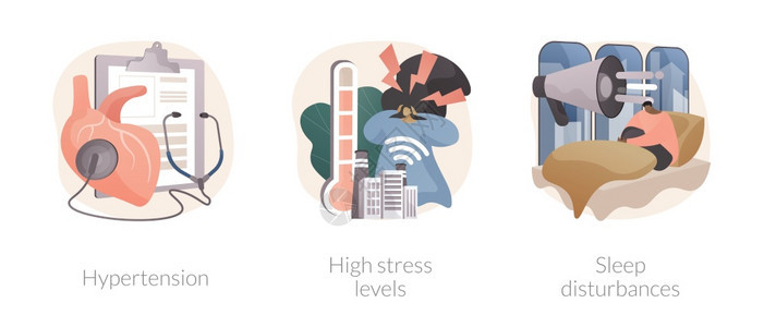 城市健康问题抽象概念矢量图集高压度紧张程睡眠障碍焦虑和抑郁数字超载失眠治疗抽象隐喻城市健康问题抽象概念矢量图集图片