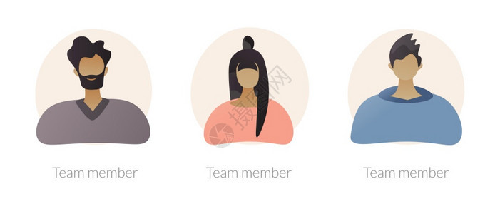 为社交网络设置的用户个人简介字符雇员公司男女工人肖像小组成员阿凡达比喻矢量孤立概念比喻图小组成员矢量概念比喻图片