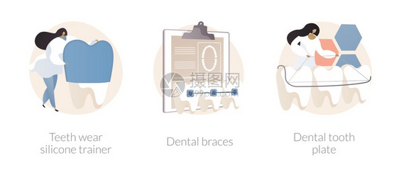 牙齿穿戴硅酮训练员牙套齿板拥挤的治疗搭配员和保留括号抽象比喻图片