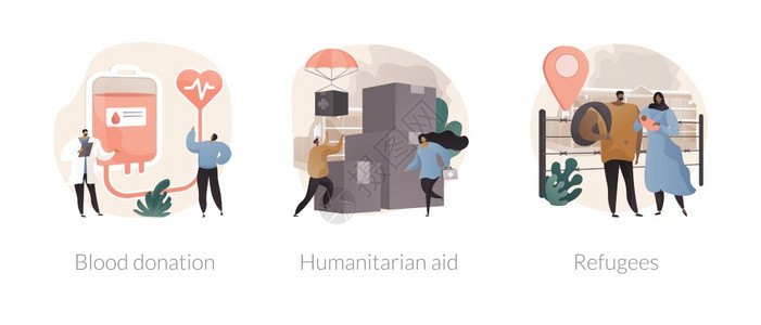 人道主义援助抽象概念矢量图集献血人道主义援助难民输血中心越境寻求庇护者移民营抽象比喻人道主义援助抽象概念矢量图集图片