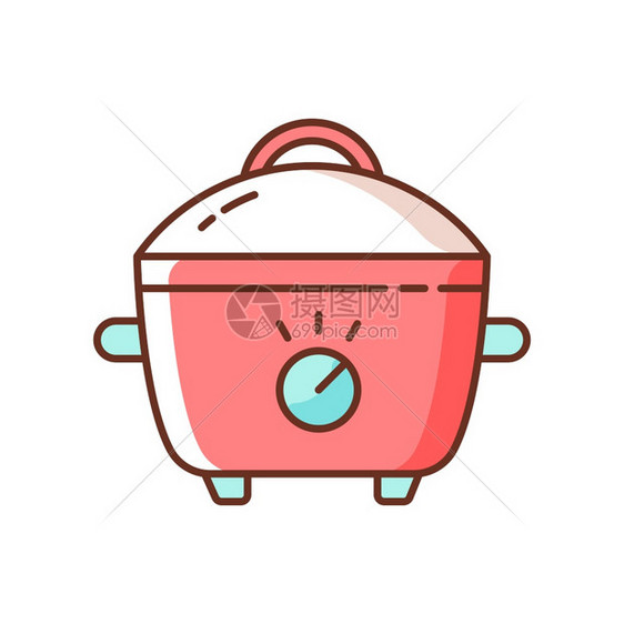 慢速烹饪器RGB颜色图标Porcelaincrock锅用于食品准备的电气用词烹饪餐小厨房具现代家庭技术孤立的矢量图图片
