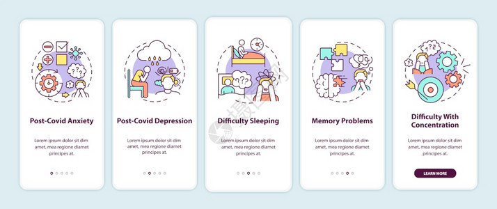 患有抑郁症和失眠的5步图示说明带有RGB颜色插图的UI病媒模板图片