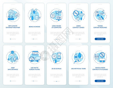 使用设置概念的移动应用程序页面屏幕上眼部健康干困难修复过程通10步图形指示配有RGB颜色插图的UI矢量模板装有概念的移动应用程序图片