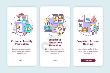使用带有概念的移动应用程序页面屏幕上安装银行全措施保护金融信息通过三步图示指带有RGB彩色插图的UI矢量模板图片