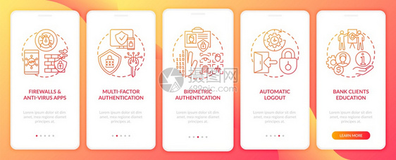 带有概念的移动应用程序网页屏幕上的银行安全工具网络通过5步图示指带有RGB颜色插图的UI矢量模板带有概念的移动应用程序网页屏幕上图片