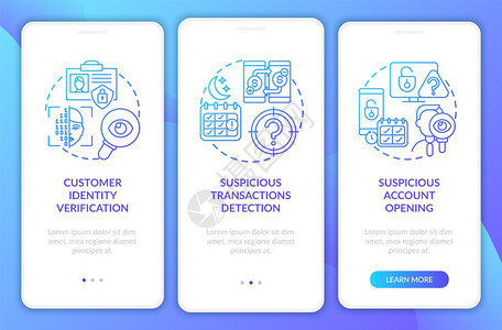使用带有概念的移动应用程序页面屏幕上安装银行全措施保护金融信息通过三步图示指带有RGB彩色插图的UI矢量模板图片