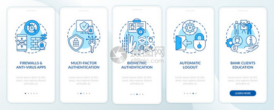 带有概念的移动应用程序网页屏幕上的银行安全工具网络通过5步图示指带有RGB颜色插图的UI矢量模板带有概念的移动应用程序网页屏幕上图片