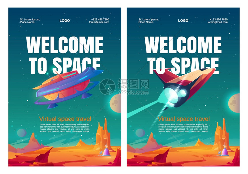 虚拟空间旅行招贴画带有聚居基地火箭和航天器的星表面漫画版的矢量传单火箭和航天器VR技术利用外星行和层空间扩大现实利用航天器的虚拟图片
