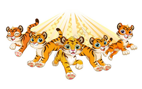 贴纸房间装饰聚会t恤衫儿童服装和邀请可爱的老虎跑前卡通字符插画