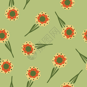 粘贴随机无缝图案面粉橙色花朵形状浅绿色背景植物用于织设计纺品印刷包装封面矢量图解面粉橙色花朵形状的粘贴随机无缝图案浅绿色背景植物图片