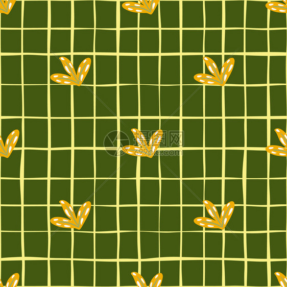 简单手绘样式带有涂黄色叶印的无缝图案绿色橄榄彩背景适合织物设计纺品包装封面矢量图案简单手画样式带有涂黄色叶印的无缝图案图片