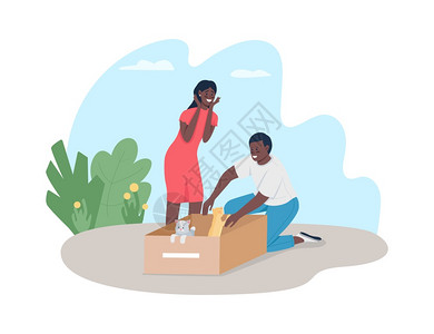 被爱心人士救助的小猫小狗矢量卡通插画图片素材