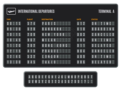 机场翻转板切换信息计分板翻转抵达分板翻转机场信息显示矢量图集国际航班时间目的地状态图片