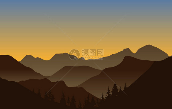 美丽的松林山全景观图片