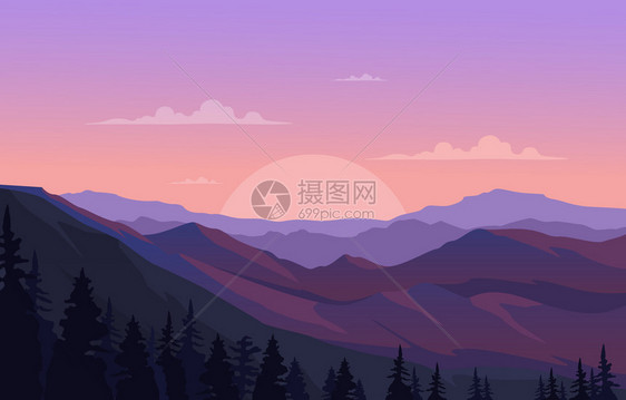 美丽的松林山全景观图片