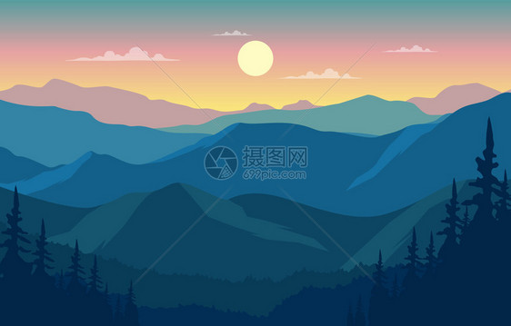 美丽的松林山全景观图片