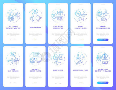 改进人类眼睛的视觉通过10步图形指示带有RGB颜色插图的UI矢量模板带有概念集的移动应用程序屏幕上的眼健康图片