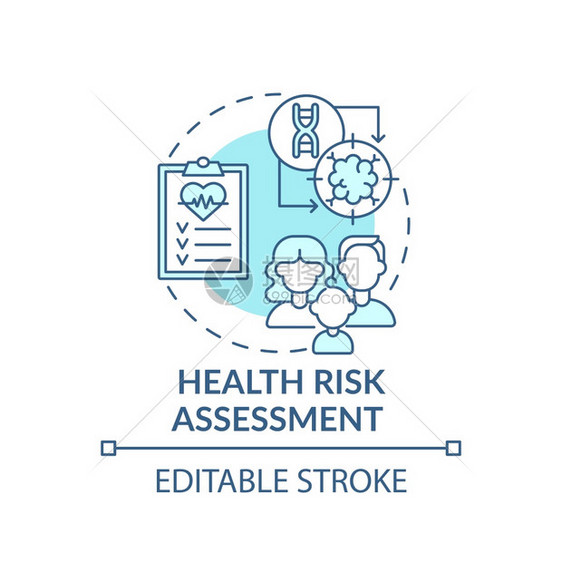 健康风险评估蓝概念图标病人诊断和疾检查家庭医生预约概念细线插图矢量孤立大纲RGB彩色绘图可编辑中风图片