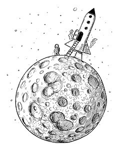 宇航员在行星月球上小便空间火箭着陆到飞行员小便手绘和插图中的乐趣幽默来自空间火箭的宇航员在行星月球上运手绘和说明图片