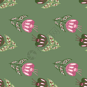 自然无缝图案带有彩色粉红鲜花元素绿色苍白背景简单设计用于布料纺织品印刷包装覆盖矢量图案自然无缝图案带有彩色粉红鲜花元素绿色浅背景图片
