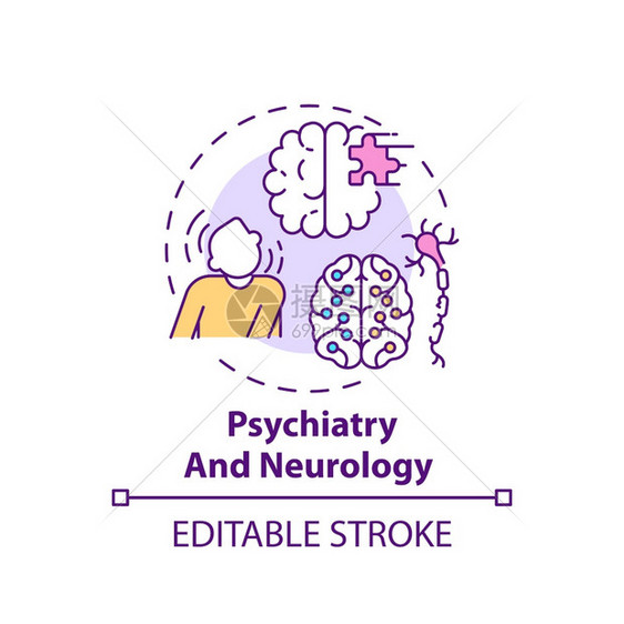 精神病学和经概念图标精神障碍脑健康问题医疗援助概念细线插图矢量孤立大纲RGB彩色绘图可编辑中风图片