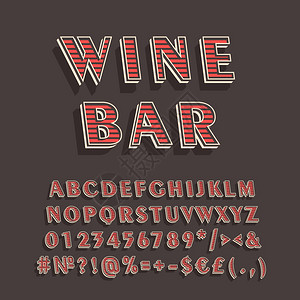 数字城市WineBar3d矢量字母组Retro粗体字型Pop艺术平板字母组旧学校风格的字母数符号包90s8s创意类别设计模板barvin插画