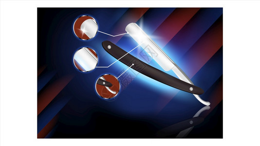 FoldingRazorBarber工具广告招贴画矢量危险铁剃刀仪表现代设计有效剃光和不锈钢理发师3d设备说明图片