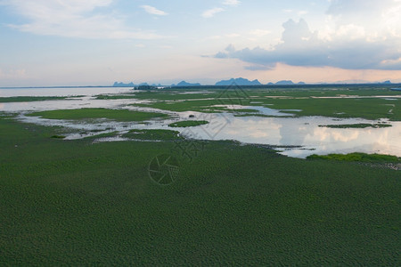 在PhangNgaBay湖泊海洋或泰公园和山丘或的沼泽环礁湖海洋河流的空中观测图片