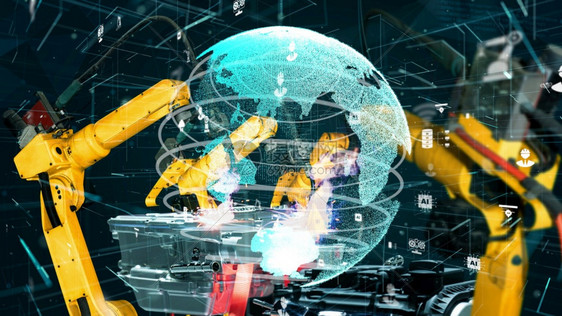 数字工厂技术的智能业机器人武现代化工业40或第次工业革命和IOT软件控制操作的自动化造过程概念图片