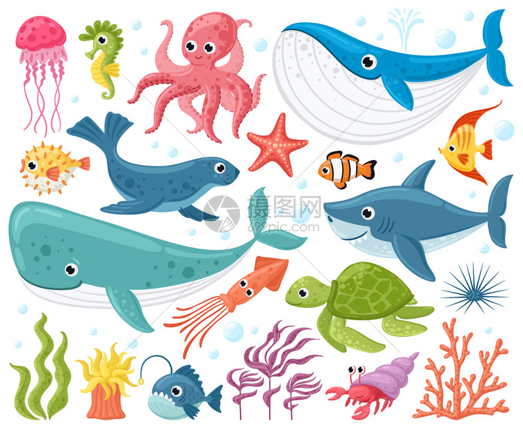 卡通海洋生物图集插画图片下载 正版图片 摄图网 卡通海洋生物图集插画图片下载 正版图片 摄图网