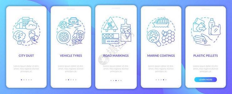 装有概念的移动应用程序页面屏幕上的微塑料源Marina涂层穿透5步图形说明车辆轮胎配有RGB彩色插图的UI病媒模板装有概念的移动图片