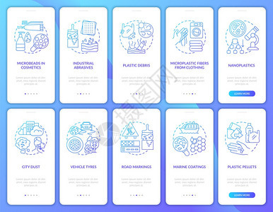 装上带有概念的移动应用程序页面屏幕上的微塑料源服装穿行10步的透图形指示的微塑料纤维配有RGB彩色插图的UI矢量模板装有概念的移图片