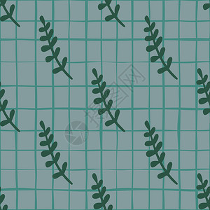 具有绿色热带树叶枝形的几何植物无缝模式蓝彩色背景织物设计纺品印刷包装封面的饰背景矢量说明绿色热带树叶形的几何植物无缝模式蓝彩色背图片