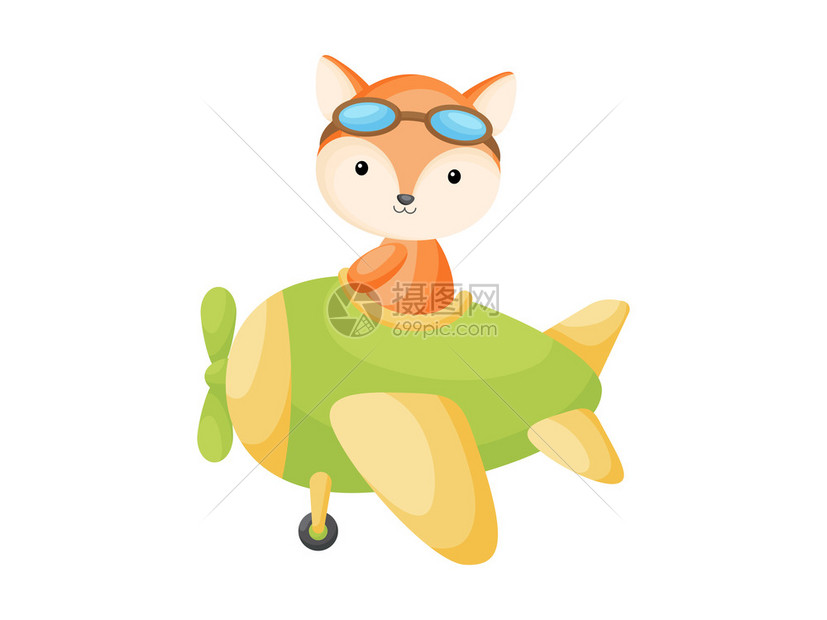 卡通可爱驾驶飞机的飞行员狐狸图片