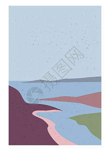 当代陆景摘要背海洋山脉丘海浪形状矢量图解动艺术平板样标语海报风景摘要当代背海洋矢量图解动艺术样板标语装饰图片