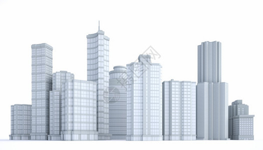 白色背景的一组建筑3D图例图片