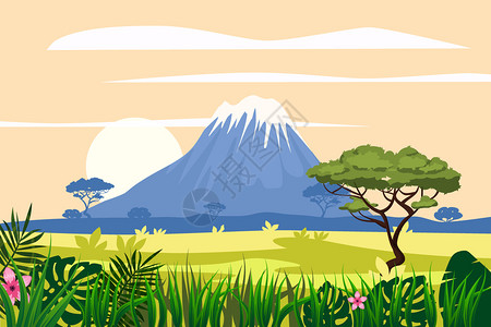 非洲稀树草原景观矢量插画图片