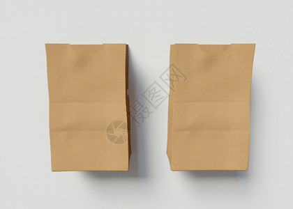 3D说明关于孤立背景的两个纸袋包装概念图片