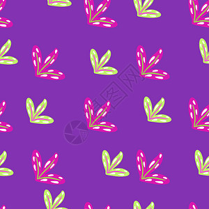 花粉无缝模式包括绿色和粉的叶形装饰物亮紫背景适合织物设计纺品印刷包装封面矢量说明花粉无缝模式绿色和粉的叶形装饰品亮紫背景背景图片
