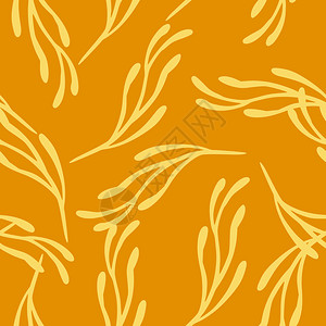 黄色随机元素的无缝装饰模式橙色背景古植物艺术作品设计用于织物纺品印刷包装封面矢量插图古植物艺术作品图片