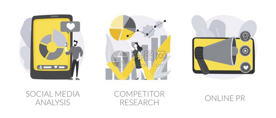 数字营销机构服务抽象概念矢量图集社交媒体分析竞争者研究在线PR数字广告运动用户概况抽象比喻数字营销机构服务抽象概念矢量图集图片