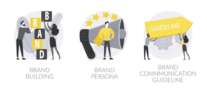 品牌建设人物和通信指南战略目标营销视觉身份抽象比喻概念矢量插图图片