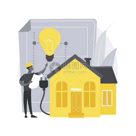 住宅电气建设抽象概念矢量说明开工前规划特许承包商照明和电器需求节能项目抽象比喻住宅电气建设抽象概念矢量说明图片