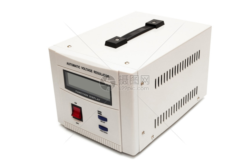 白色背景上的现代电压稳定器图片