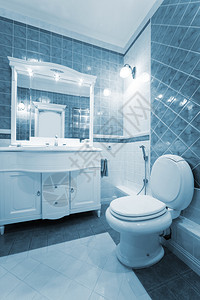 现代公寓的时装蓝色浴室图片