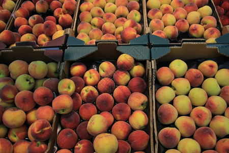法国市场上不同种类的桃子图片