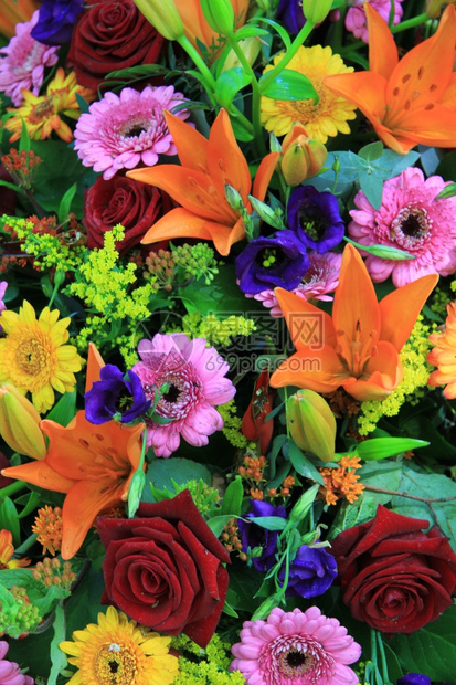 多种不同颜色的混合花卉安排图片