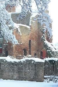 Brederode城堡建于1354年被雪覆盖图片